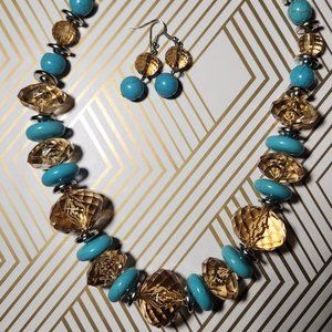 Fashion Faux Turquoise Beaded Necklace Set Nwot
